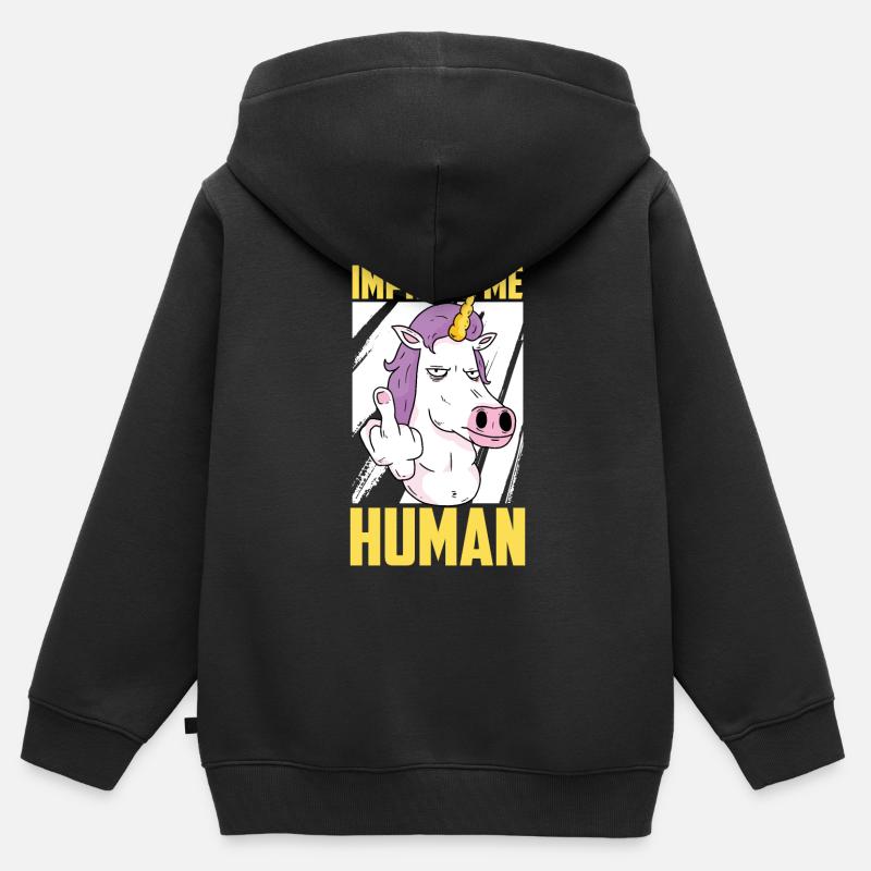 Licorne Einhorn - Sweat Premium à capuche zippé enfant bio - noir