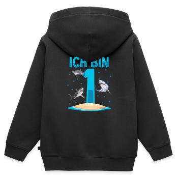 Ich bin 1. Kindergeburtstag Hai - Kinder Premium Organic Zip Hoodie - Schwarz - Hinten - AI Model Kid Male (0cm)
