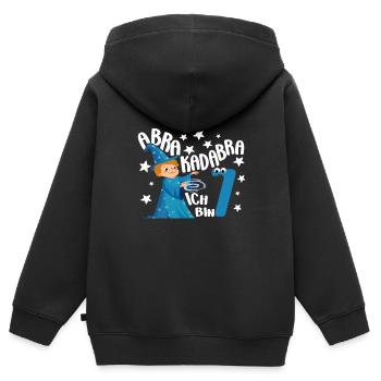 7 ans Garçon Cadeau Magicien Motif d’anniversaire - Sweat Premium à capuche zippé enfant bio - noir - Dos - AI Model Kid Male (0cm)