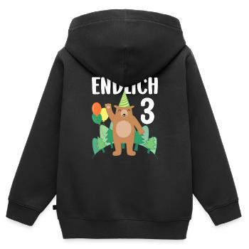 3rd Birthday Party Bear Motif Boy Gift - Kids Premium Organic Zip-up Hoodie - black - Back - AI Model Kid Male (0cm)