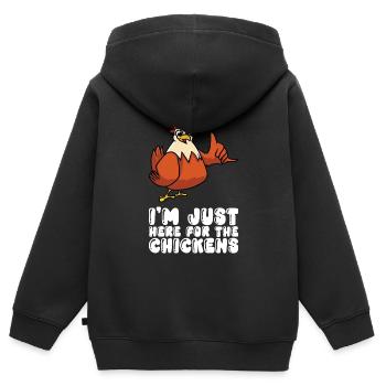 Je ne suis ici qu’à cause des poulets - Sweat Premium à capuche zippé enfant bio - noir - Dos - AI Model Kid Male (0cm)