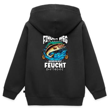 Finger Weg Von Meiner Rute Angeln Angler - Kinder Premium Organic Zip Hoodie - Schwarz - Hinten - AI Model Kid Male (0cm)