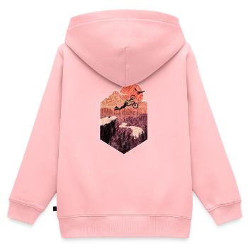 Mountain Biker fliegt samt MTB über Klippen für - Kinder Premium Organic Zip Hoodie - Rosa - Hinten - AI Model Kid Female (0cm)