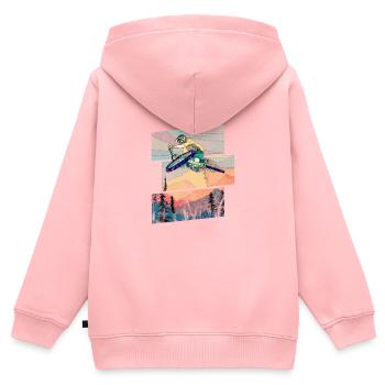 Retro Mountain Biker springt über die Table vor - Kinder Premium Organic Zip Hoodie - Rosa - Hinten - AI Model Kid Female (0cm)