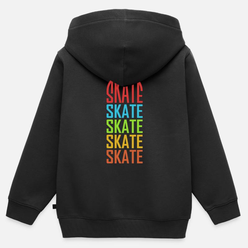 Skateboarder Skateboard Skate Pattern - Sweat Premium à capuche zippé enfant bio - noir