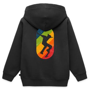 Skateboard Retro Kickflip En Détresse - Sweat Premium à capuche zippé enfant bio - noir - Dos - AI Model Kid Male (0cm)
