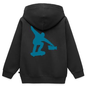Skateboarder Skateboard Cinéaste - Sweat Premium à capuche zippé enfant bio - noir - Dos - AI Model Kid Male (0cm)