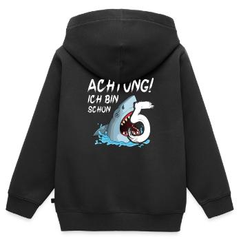 Achtung ich bin schon 5. Kindergeburtstag Hai - Kinder Premium Organic Zip Hoodie - Schwarz - Hinten - AI Model Kid Male (0cm)