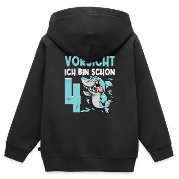 Vorsicht ich bin schon 4. Kindergeburtstag Hai - Kinder Premium Organic Zip Hoodie - Schwarz - Hinten - AI Model Kid Male (0cm)