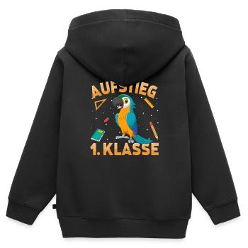 Aufstieg 1. Klasse Papagei - Kinder Premium Organic Zip Hoodie - Schwarz - Hinten - AI Model Kid Male (0cm)