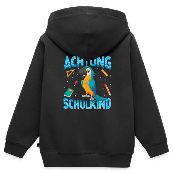 Einschulung Achtung Schulkind Geschenk Papagei - Kinder Premium Organic Zip Hoodie - Schwarz - Hinten - AI Model Kid Male (0cm)