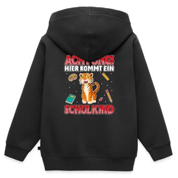 Achtung hier kommt ein Schulkind Tiger Schule - Kinder Premium Organic Zip Hoodie - Schwarz - Hinten - AI Model Kid Male (0cm)