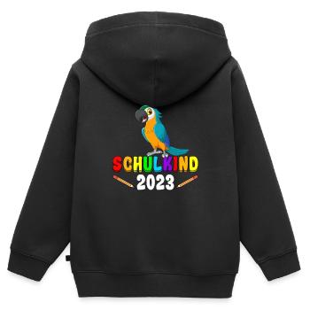 Schulkind 2023 Papagei - Kinder Premium Organic Zip Hoodie - Schwarz - Hinten - AI Model Kid Male (0cm)