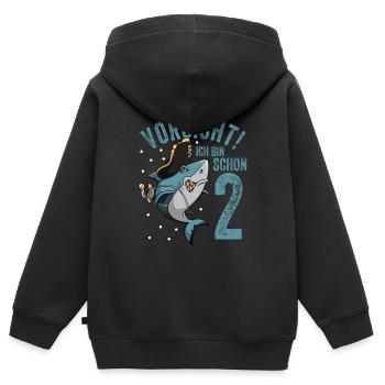 Vorsicht ich bin schon 2. Kindergeburtstag Hai - Kinder Premium Organic Zip Hoodie - Schwarz - Hinten - AI Model Kid Male (0cm)