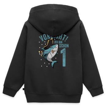 Vorsicht ich bin schon 1. Kindergeburtstag Hai - Kinder Premium Organic Zip Hoodie - Schwarz - Hinten - AI Model Kid Male (0cm)