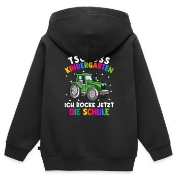 Bye Kindergarten Einschulung Schulkind Traktor - Kinder Premium Organic Zip Hoodie - Schwarz - Hinten - AI Model Kid Male (0cm)