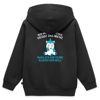 Nur weil ich lächle heißt nicht keine klatschen - Kinder Premium Organic Zip Hoodie - Schwarz - Hinten - AI Model Kid Male (0cm)
