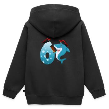 6ème Anniversaire des Enfants Requin - Sweat Premium à capuche zippé enfant bio - noir - Dos - AI Model Kid Male (0cm)