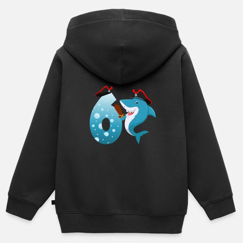 6ème Anniversaire des Enfants Requin - Sweat Premium à capuche zippé enfant bio - noir