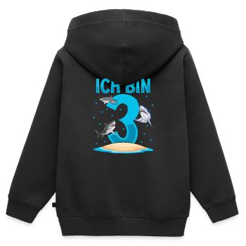 Ich bin 3. Kindergeburtstag Hai - Kinder Premium Organic Zip Hoodie - Schwarz - Hinten - AI Model Kid Male (0cm)