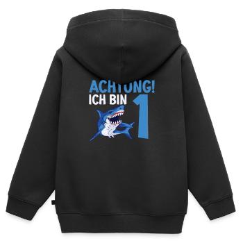 Achtung ich bin 1. Kindergeburtstag Hai - Kinder Premium Organic Zip Hoodie - Schwarz - Hinten - AI Model Kid Male (0cm)
