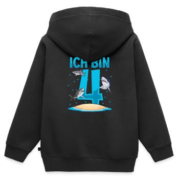 Ich bin 4. Kindergeburtstag Hai - Kinder Premium Organic Zip Hoodie - Schwarz - Hinten - AI Model Kid Male (0cm)