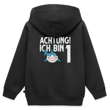 Achtung ich bin 1. Kindergeburtstag Hai - Kinder Premium Organic Zip Hoodie - Schwarz - Hinten - AI Model Kid Male (0cm)