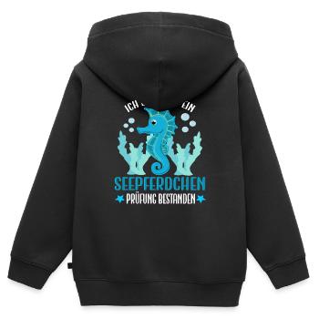 Seepferdchen Prüfung bestanden Jungen Geschenkidee - Kinder Premium Organic Zip Hoodie - Schwarz - Hinten - AI Model Kid Male (0cm)