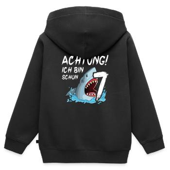 Achtung ich bin schon 7. Kindergeburtstag Hai - Kinder Premium Organic Zip Hoodie - Schwarz - Hinten - AI Model Kid Male (0cm)