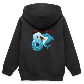8ème fête d’anniversaire des enfants Shark - Sweat Premium à capuche zippé enfant bio - noir - Dos - AI Model Kid Male (0cm)