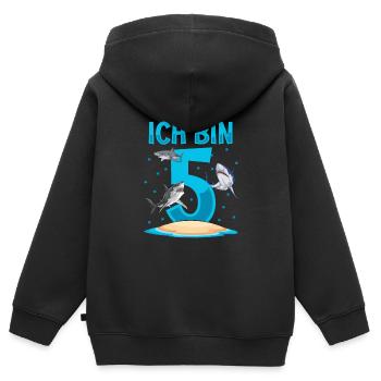 Ich bin 5. Kindergeburtstag Hai - Kinder Premium Organic Zip Hoodie - Schwarz - Hinten - AI Model Kid Male (0cm)