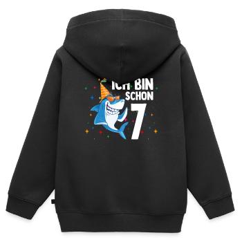 Ich bin schon 7. Kindergeburtstag Hai - Kinder Premium Organic Zip Hoodie - Schwarz - Hinten - AI Model Kid Male (0cm)