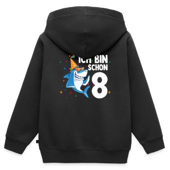 Ich bin schon 8. Kindergeburtstag Hai - Kinder Premium Organic Zip Hoodie - Schwarz - Hinten - AI Model Kid Male (0cm)