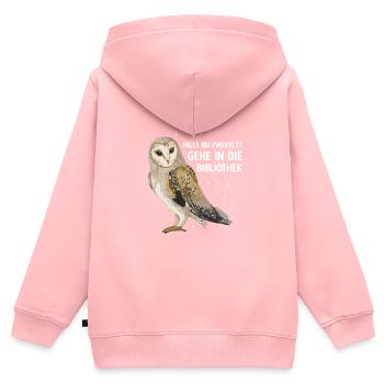 Magical Owl Birds Bibliothèque de hiboux de grange - Sweat Premium à capuche zippé enfant bio - rose - Dos - AI Model Kid Female (0cm)