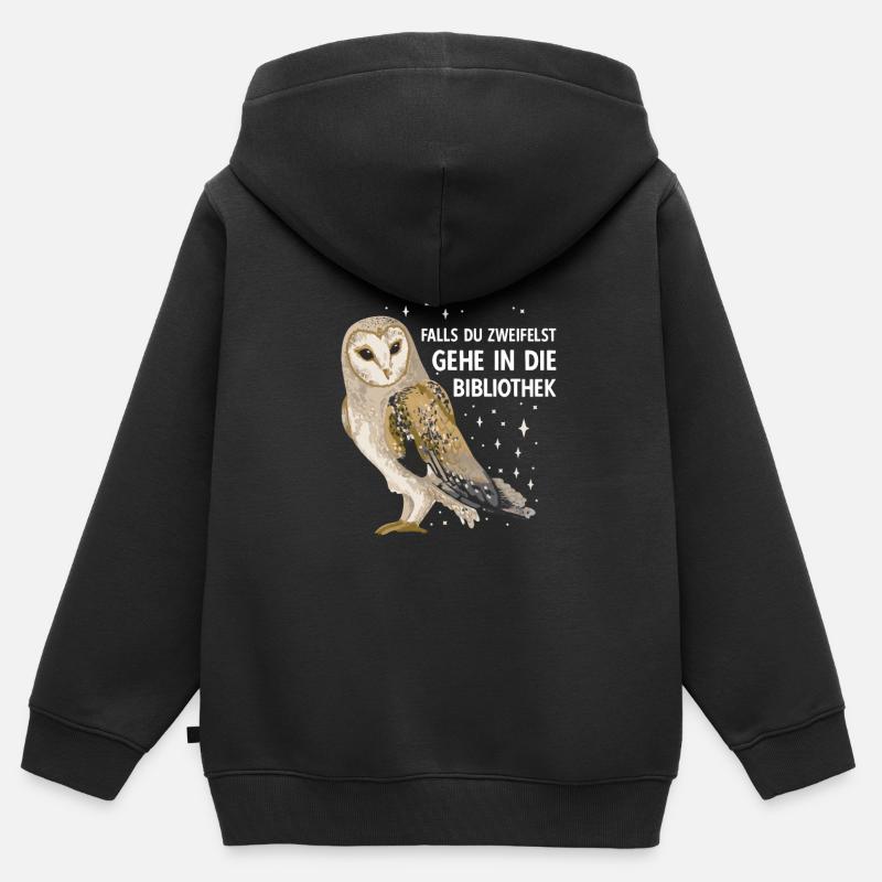 Magical Owl Birds Bibliothèque de hiboux de grange - Sweat Premium à capuche zippé enfant bio - noir