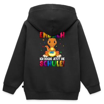 Endlich ich rocke jetzt die Schule Dino - Kinder Premium Organic Zip Hoodie - Schwarz - Hinten - AI Model Kid Male (0cm)