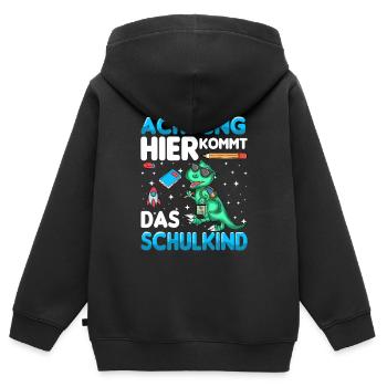 Achtung hier kommt das Schulkind - Kinder Premium Organic Zip Hoodie - Schwarz - Hinten - AI Model Kid Male (0cm)