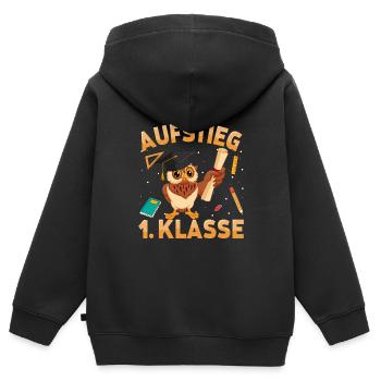 Aufstieg 1. Klasse Eule Schulkind Schulstart - Kinder Premium Organic Zip Hoodie - Schwarz - Hinten - AI Model Kid Male (0cm)