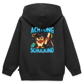 Achtung Schulkind Eule - Kinder Premium Organic Zip Hoodie - Schwarz - Hinten - AI Model Kid Male (0cm)