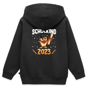 Eule Schulkind 2023 - Kinder Premium Organic Zip Hoodie - Schwarz - Hinten - AI Model Kid Male (0cm)