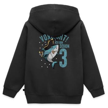 Vorsicht ich bin schon 3. Kindergeburtstag Hai - Kinder Premium Organic Zip Hoodie - Schwarz - Hinten - AI Model Kid Male (0cm)
