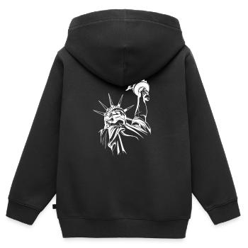 NYC New York City Statue of Liberty Freedom USA - Kinder Premium Organic Zip Hoodie - Schwarz - Hinten - AI Model Kid Male (0cm)