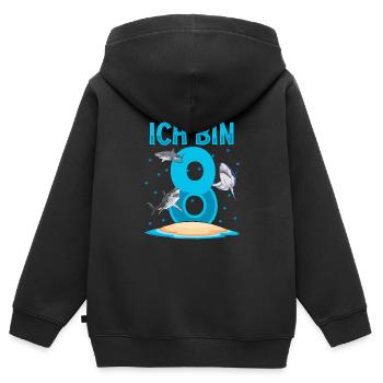 Ich bin 8. Kindergeburtstag Hai - Kinder Premium Organic Zip Hoodie - Schwarz - Hinten - AI Model Kid Male (0cm)