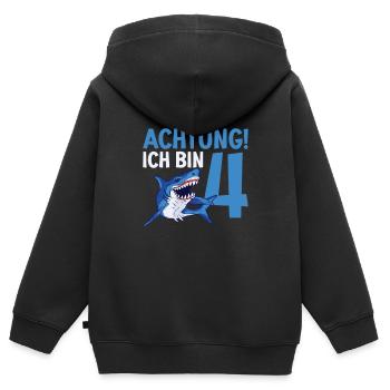 Achtung ich bin 4. Kindergeburtstag Hai - Kinder Premium Organic Zip Hoodie - Schwarz - Hinten - AI Model Kid Male (0cm)