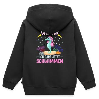 Seepferdchen Abzeichen Seepferdchen bestanden - Kinder Premium Organic Zip Hoodie - Schwarz - Hinten - AI Model Kid Male (0cm)