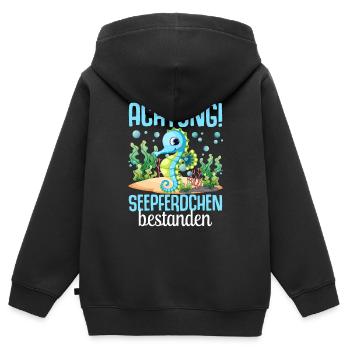 Seepferdchen Abzeichen Seepferdchen bestanden - Kinder Premium Organic Zip Hoodie - Schwarz - Hinten - AI Model Kid Male (0cm)