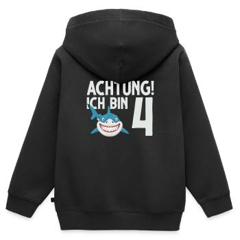 Achtung ich bin 4. Kindergeburtstag Hai - Kinder Premium Organic Zip Hoodie - Schwarz - Hinten - AI Model Kid Male (0cm)
