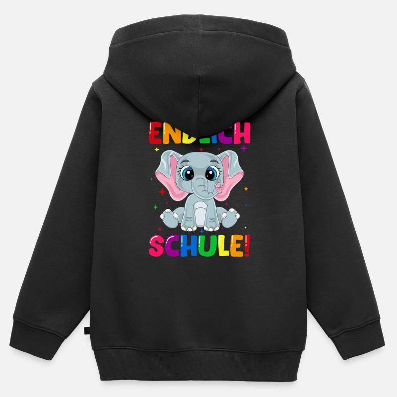Endlich Schule Elefant Einschulung Schulkind - Kinder Premium Organic Zip Hoodie - Schwarz