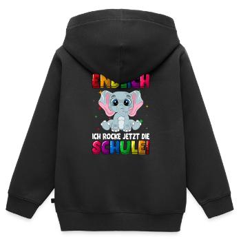 Endlich jetzt rocke ich die Schule Einschulung - Kinder Premium Organic Zip Hoodie - Schwarz - Hinten - AI Model Kid Male (0cm)
