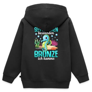 Seepferdchen Abzeichen Seepferdchen bestanden - Kinder Premium Organic Zip Hoodie - Schwarz - Hinten - AI Model Kid Male (0cm)